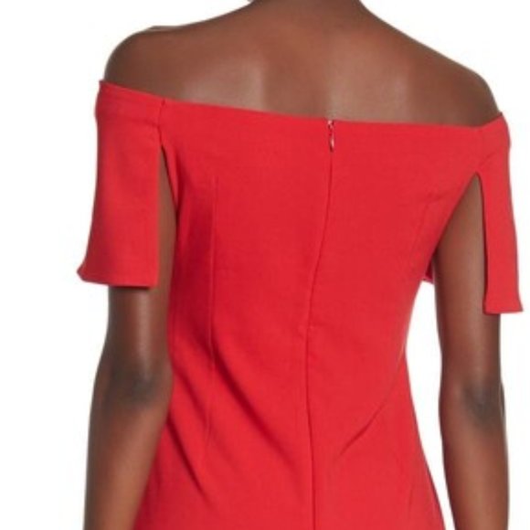 MARINA Off-The-Shoulder midi Dress  Magenta Sz S - Picture 7 of 7